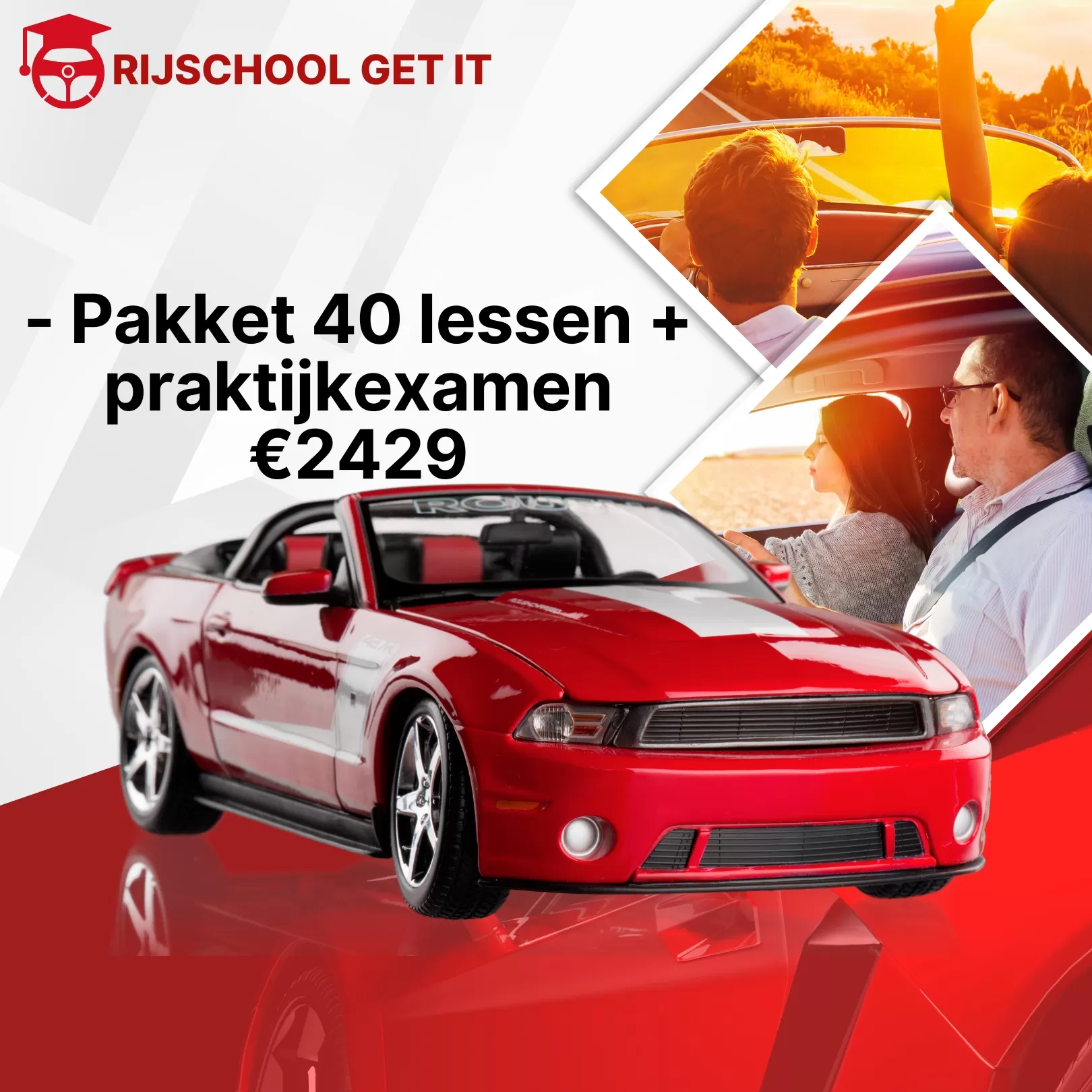 Pakket 40 lessen + praktijkexamen €2429